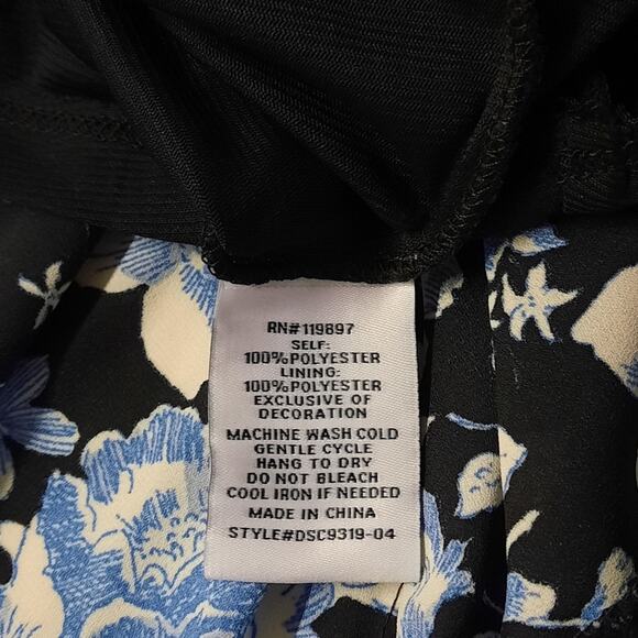 Creative Concepts Dress Women's Medium Black Blue Floral Short Sleeve Open Back - Picture 12 of 12